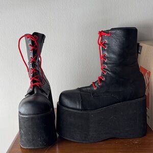 Funtasma Black Platform Boots with Red Laces